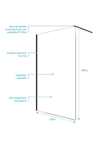 Paroi de douche - Transparent et noir