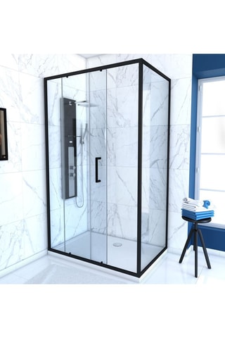 Pack porte de douche, paroi retour et receveur Crush Coulissant - Noir et blanc