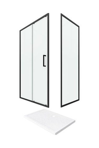 Pack porte de douche, paroi retour et receveur Crush Coulissant - Noir et blanc