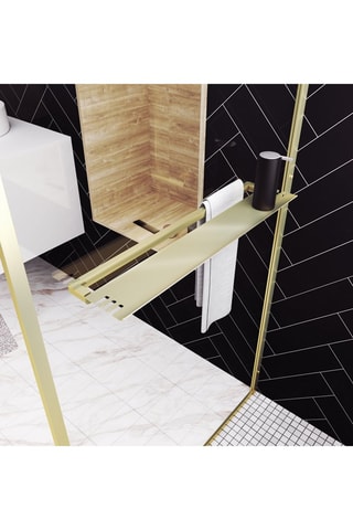 Paroi de douche à l'italienne avec porte-serviette et étagère - Doré brossé