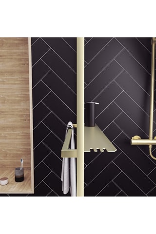Paroi de douche à l'italienne avec porte-serviette et étagère - Doré brossé