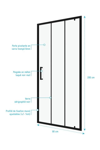Porte de douche pivotante en verre trempé Factorx - 90 x 200 cm