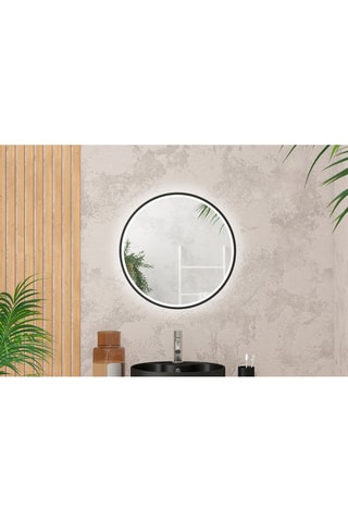Miroir de salle de bain rond avec éclairage LED Noir