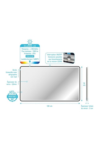Miroir LED - 100 x 70 cm - Noir