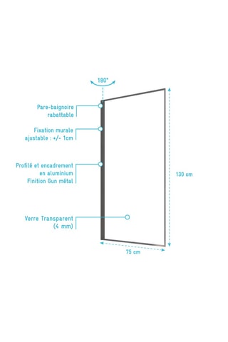Pare baignoire 3-en-1 Dark Edge - Gris - 130 x 75 cm