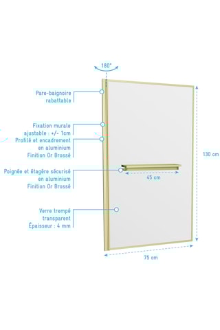 Pare baignoire Golden Edge Shelf - Doré - 130 x 75 cm
