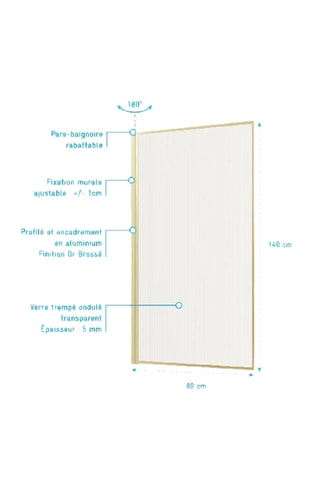 Pare baignoire Golden Edge Ondulé - Doré - 140 x 80 cm