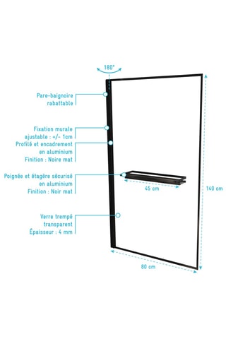 Pare baignoire 3-en-1 Dark Edge - Noir - 140 x 80 cm