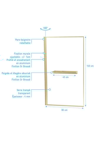 Pare baignoire Golden Edge Shelf - Doré - 140 x 80 cm