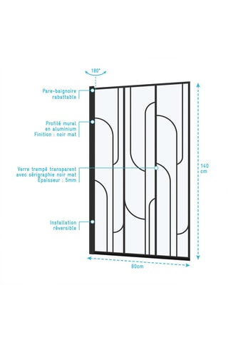 Pare baignoire Gatsby - Noir - 140 x 80 cm