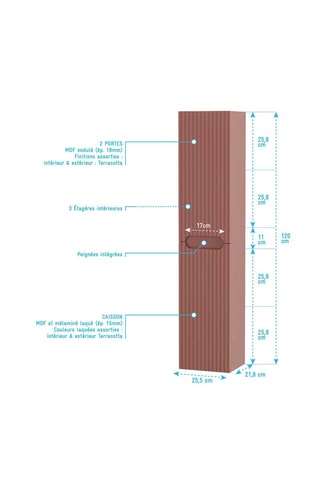 Colonne suspendue 2 portes Emilien - 25,5 x 120 x 21,8 cm