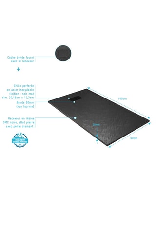 Receveur et grille linéaire Stone - Noir - 140 x 90 cm