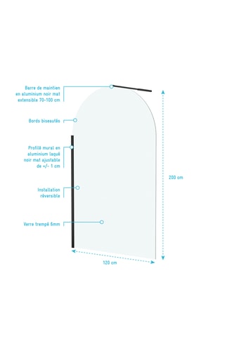 Paroi de douche Dark Curved - Noir et tranparent