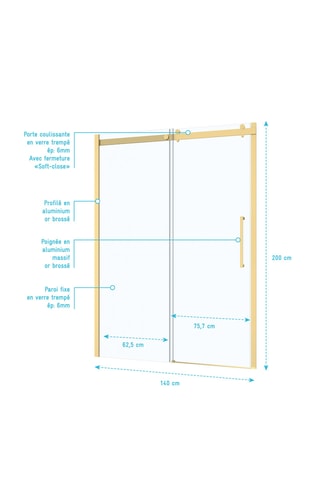 Porte de douche Rolling - Doré