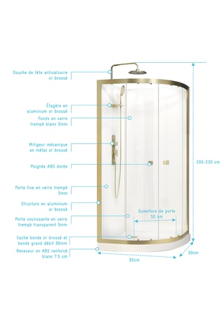 Cabine de douche Sunny - 90 x 90 x 200 cm (230 cm max)