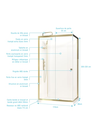 Cabine de douche Sunny - 110 x 80 x 200 cm (230 cm max)