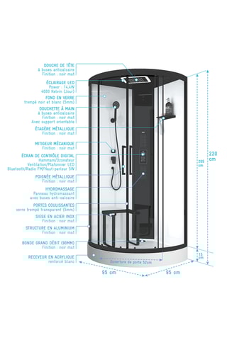 Cabine de douche Serenity Hammam -  95 x 95 x 220 cm