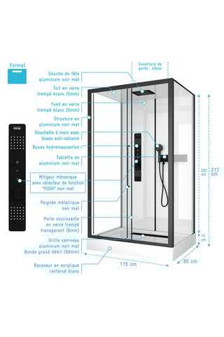 Cabine de douche Factory 2 Indus - 90 x 115 x 217 cm