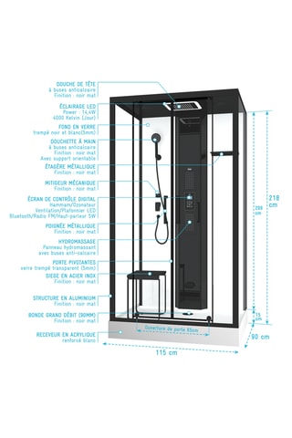 Cabine de douche Serenity Hammam - 115 x 90 x 200 cm