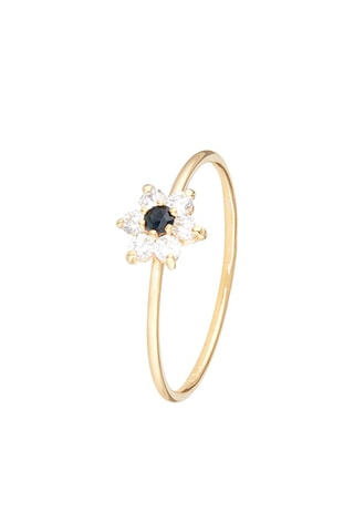 Ring Blue Flower   Geelgoud en Saffier