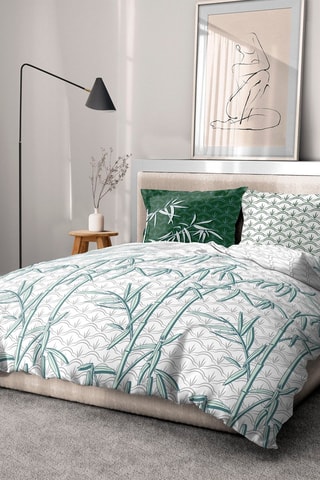 Parure de couette en coton 57 fils/cm² Ondina - Blanc et vert