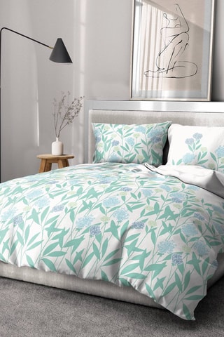 Parure de couette en coton 57 fils/cm² Tempête florale - Vert et blanc