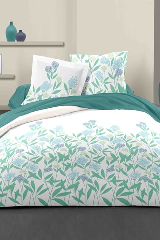 Parure de couette en coton 57 fils/cm² Tempête florale - Vert et blanc