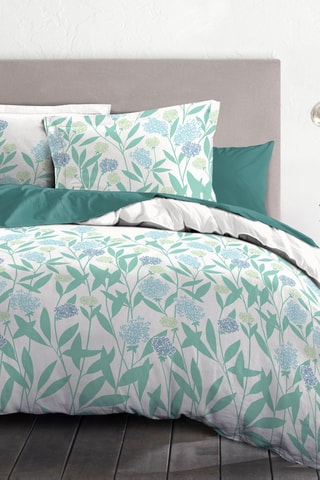 Parure de couette en coton 57 fils/cm² Tempête florale - Vert et blanc