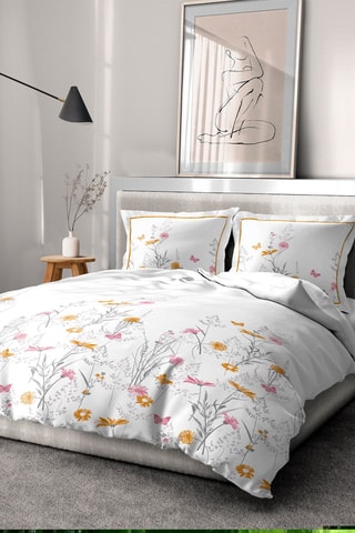 Parure de couette en coton 57 fils/cm² Mademoiselle - Blanc et jaune