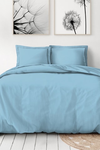 Parure de couette en percale de coton 80 fils/cm² La Partisane - Bleu maya