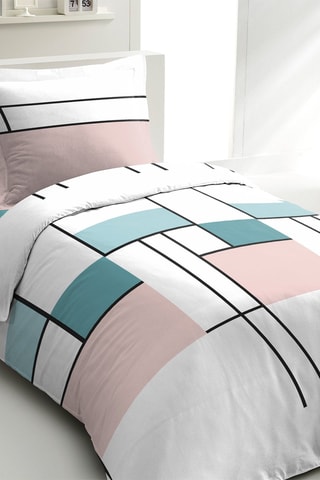 Parure de couette en percale de coton 80 fils/cm² L'intrigante - Blanc et bleu