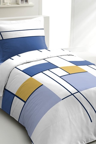 Parure de couette en percale de coton 80 fils/cm² L'intrigante - Blanc et indigo