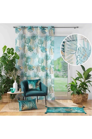 Voilage Ornella - Emeraude, blanc et doré - 140 x 280 cm