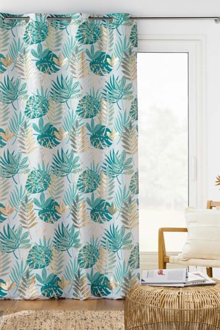 Voilage Ornella - Emeraude, blanc et doré - 140 x 280 cm