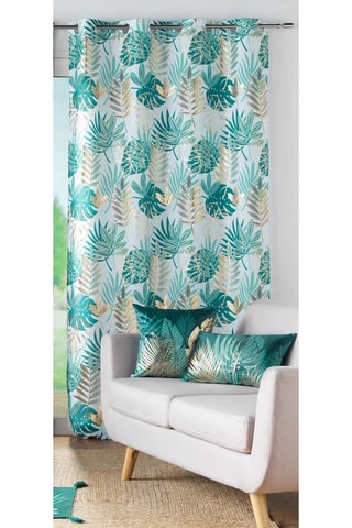 Voilage Ornella - Emeraude, blanc et doré - 140 x 280 cm