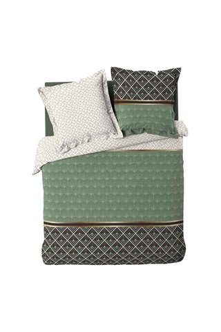 Parure de couette en coton - 78 fils/cm² Belor - Vert et blanc