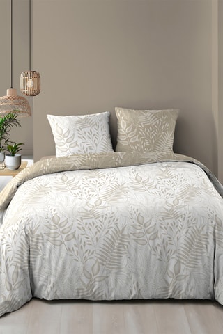 Parure de couette réversible en coton Cassia - Blanc et taupe