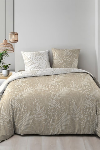 Parure de couette réversible en coton Cassia - Blanc et taupe