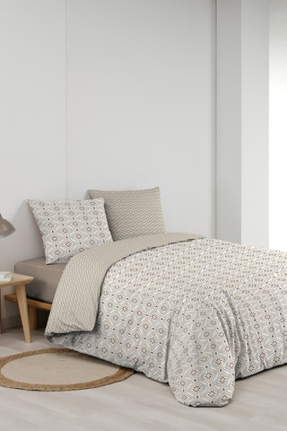 Parure de couette réversible en coton Brianna - Blanc et marron