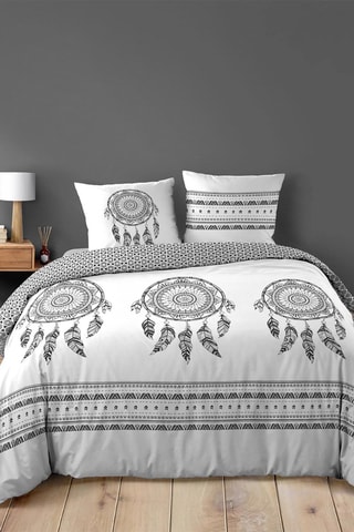 Conjunto de edredão em algodão 42 fios/cm² Indian Dream - Cinzento e branco