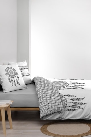 Conjunto de edredão em algodão 42 fios/cm² Indian Dream - Cinzento e branco