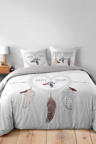 Parure de couette Happy Dream en coton 42 fils/cm² - Blanc et gris