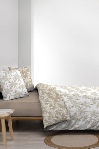 Parure de couette réversible en coton Oliana - Blanc et taupe