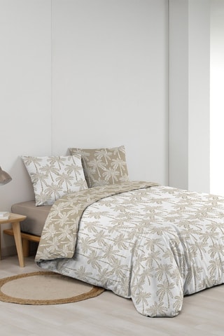 Parure de couette réversible en coton Oliana - Blanc et taupe