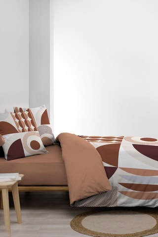 Conjunto de lençóis em algodão Gemma - Terracota e branco