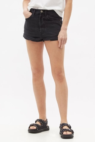 Spijkershort met Hoge Taille - Zwart