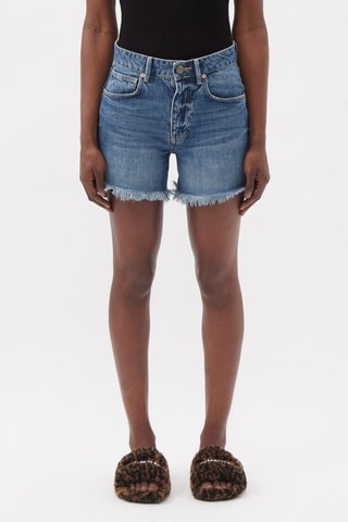 Biologisch Katoenen Jeansshort Hoge Taille - Kobaltblauw