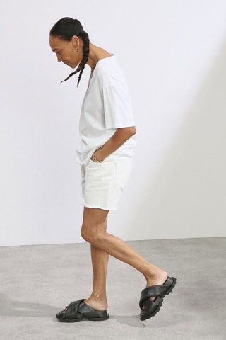 Biologisch Katoenen Jeansshort Hoge Taille - Wit