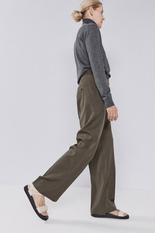 Tapered Wollen Broek Hoge Taille - Kaki