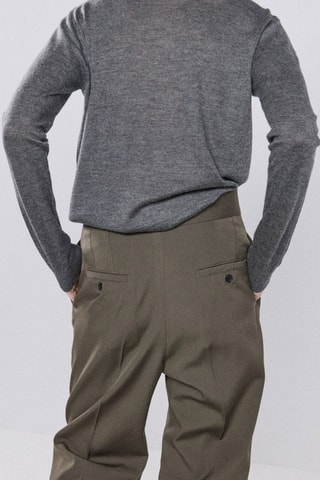 Tapered Wollen Broek Hoge Taille - Kaki